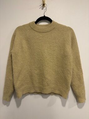 Zara Alpaca Wool Blend Sweater Olive Green Textured Knit Cropped Pullover S